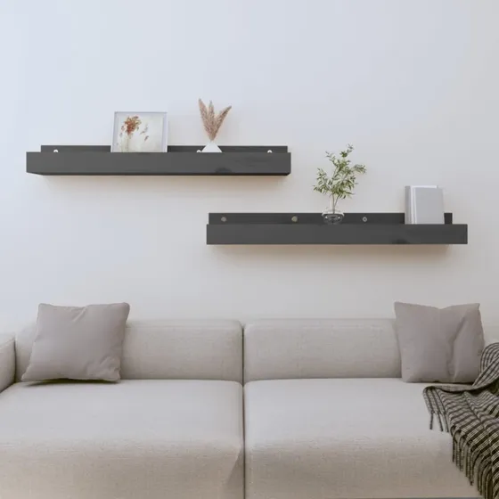 vidaXL væghylder 2 stk. 80x12x9 cm massivt fyrretræ, grå