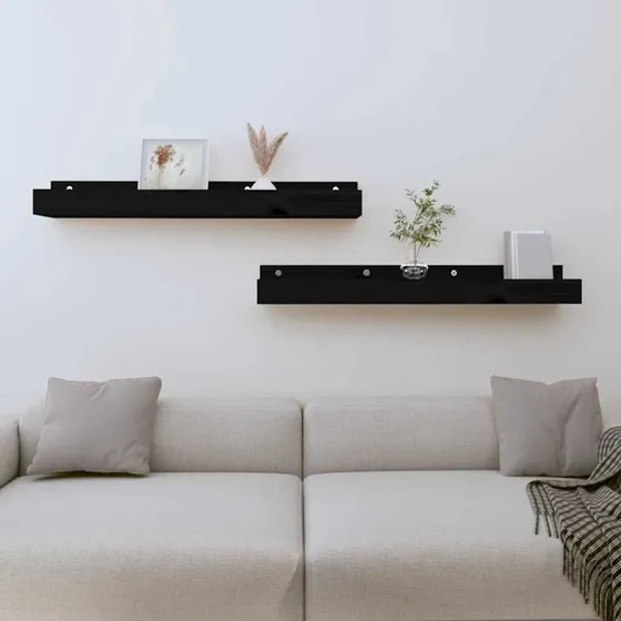 vidaXL væghylder 2 stk. 80x12x9 cm massivt fyrretræ, sort