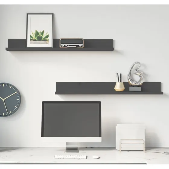 vidaXL Væghylder 2 stk 80x11x9 cm massivt fyrretræ, grå