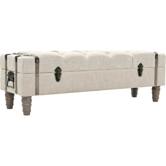 vidaXL opbevaringsbænk 111x34x37 cm i massivt grantræ og stål, creme