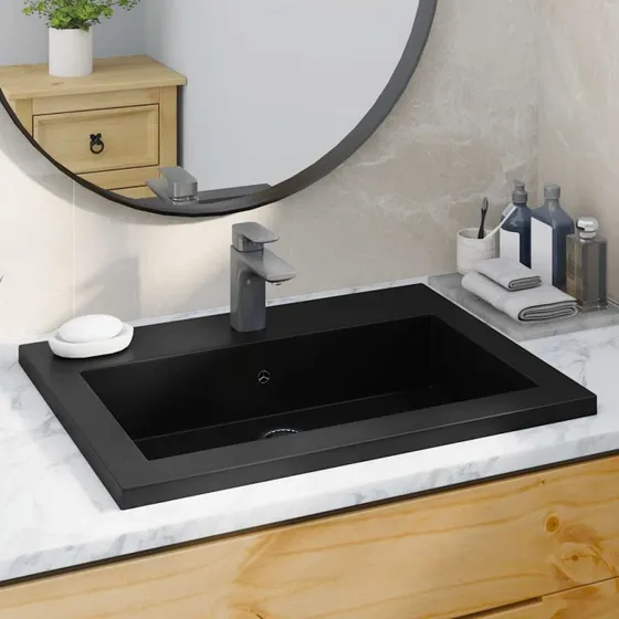 vidaXL håndvask i granit 600x450x120 mm, sort