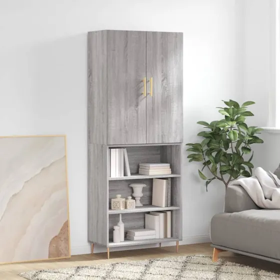vidaXL højskab 69,5x34x180 cm konstrueret træ, grå Sonoma-eg