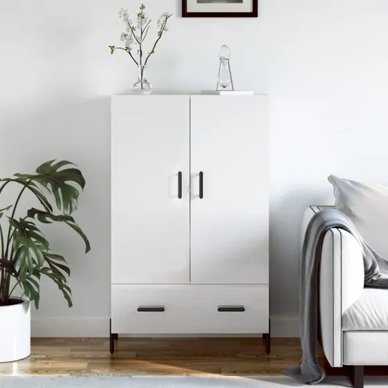 vidaXL skab 69,5x31x115 cm konstrueret træ hvid højglans