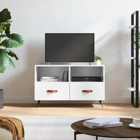 vidaXL TV-bord 80x36x50 cm konstrueret træ hvid højglans