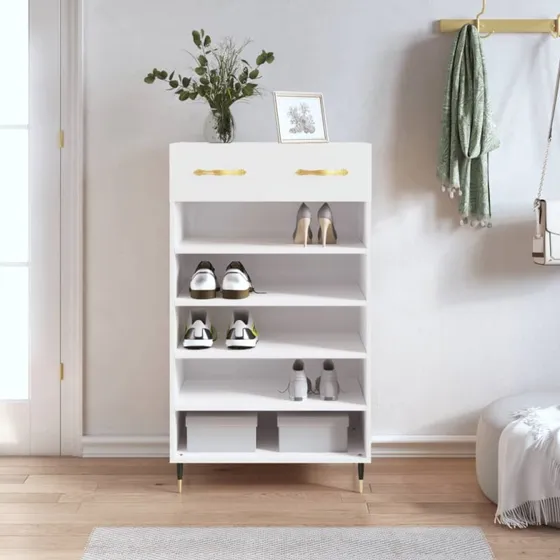 vidaXL skoreol 60x35x105 cm hvid højglans (konstrueret træ)