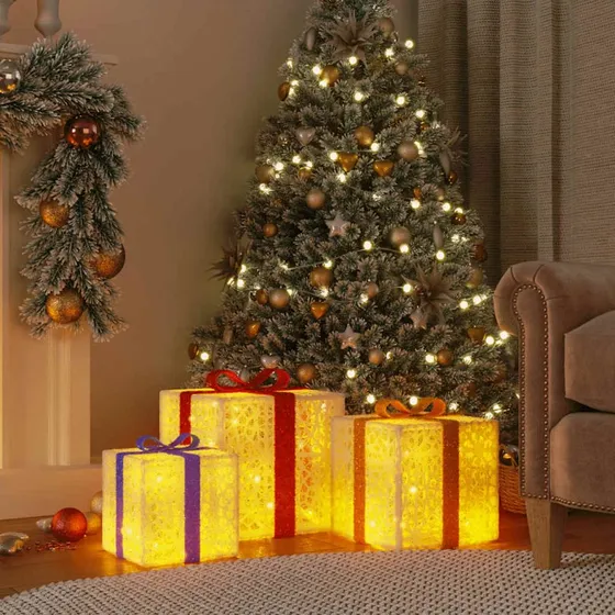 vidaXL lysende julegaver 3 stk., 64 LED varmt hvidt lys