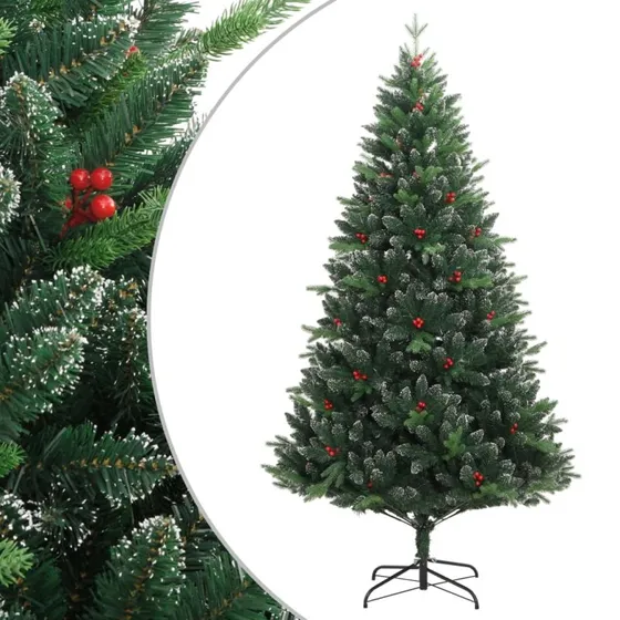 vidaXL kunstigt juletræ med røde bær 150 cm, hængslet