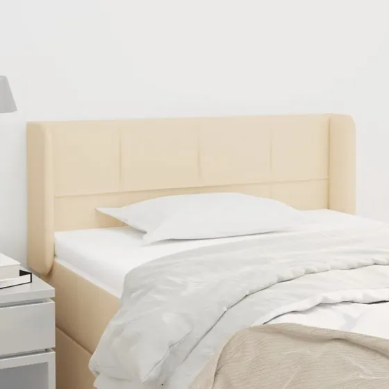 vidaXL sengegavl med kanter 83x16x78/128 cm stof creme