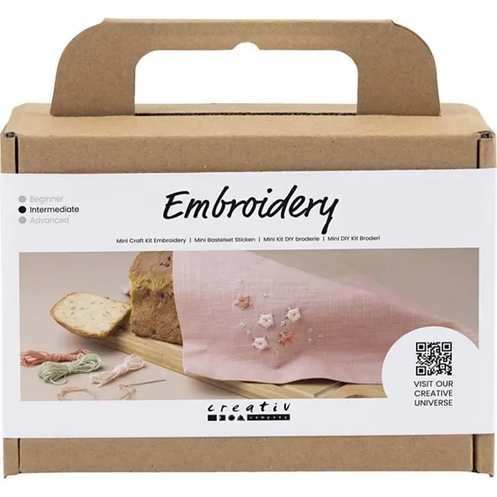 Mini DIY Kit Broderi - Stofserviet, støvet rosa