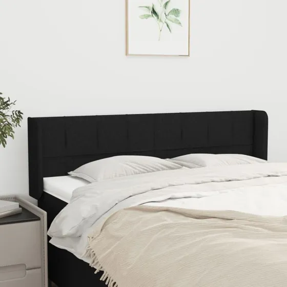 vidaXL Sengegavl med kanter 147x16x78/88 cm, sort stof