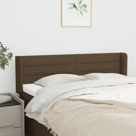 vidaXL Sengegavl med kanter 147x16x78/88 cm stof mørkebrun