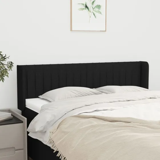 vidaXL sengegavl med kanter 147x16x78/88 cm stof sort
