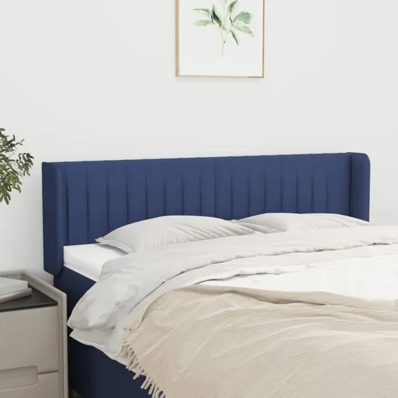 vidaXL sengegavl med kanter 147x16x78/88 cm stof blå