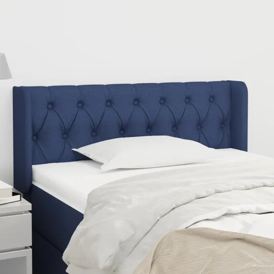 vidaXL sengegavl med kanter 93x16x78/88 cm stof blå