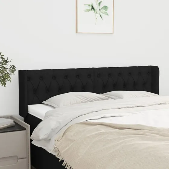 vidaXL sengegavl med kanter 147x16x78/88 cm stof, sort