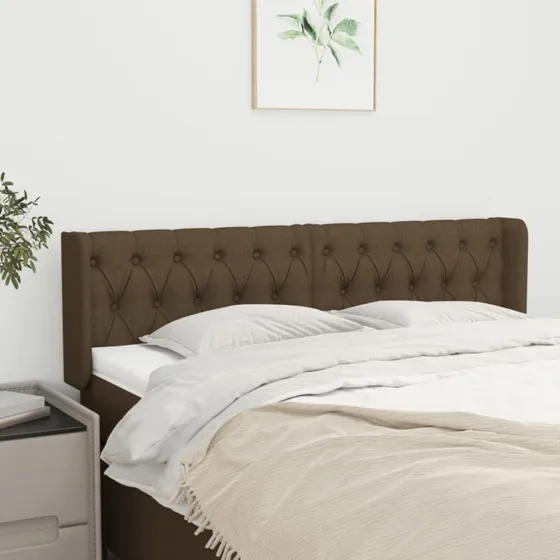vidaXL Sengegavl med kanter 147x16x78/88 cm stof mørkebrun