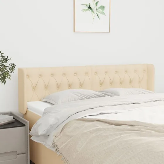 vidaXL sengegavl med kanter 163x16x78/88 cm stof creme