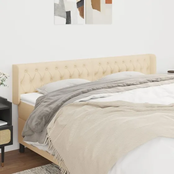 vidaXL sengegavl med kanter 183x16x78/88 cm creme stof