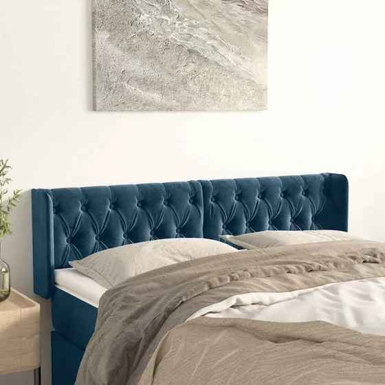 vidaXL sengegavl med kanter 163x16x78/88 cm fløjl mørkeblå