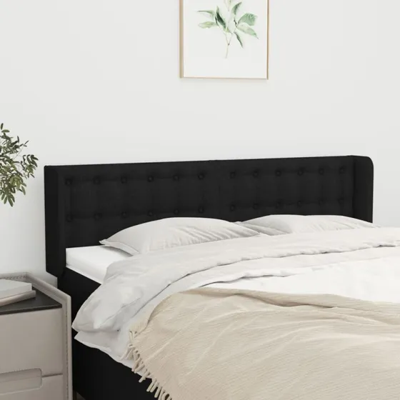 vidaXL sengegavl med kanter 147x16x78/88 cm stof sort