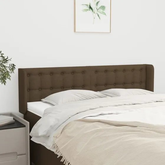 vidaXL sengegavl med kanter 147x16x78/88 cm stof mørkebrun