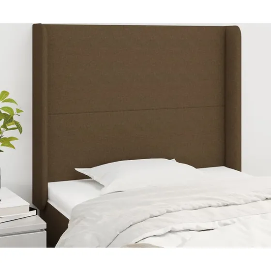 vidaXL sengegavl med kanter 83x16x118/128 cm stof mørkebrun