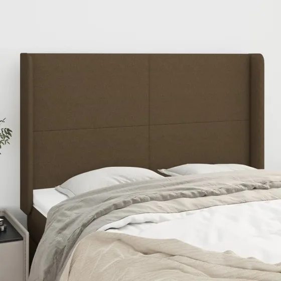 vidaXL sengegavl med kanter 147x16x118/128 cm mørkebrun