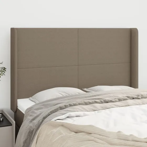 vidaXL sengegavl med kanter 147x16x118/128 cm stof gråbrun