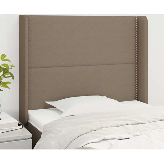 vidaXL sengegavl med kanter 93x16x118/128 cm stof gråbrun
