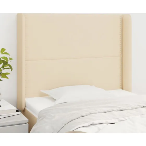 vidaXL sengegavl med kanter 103x16x118/128 cm stof creme