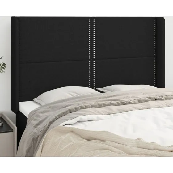 vidaXL sengegavl med kanter 147x16x118/128 cm stof sort