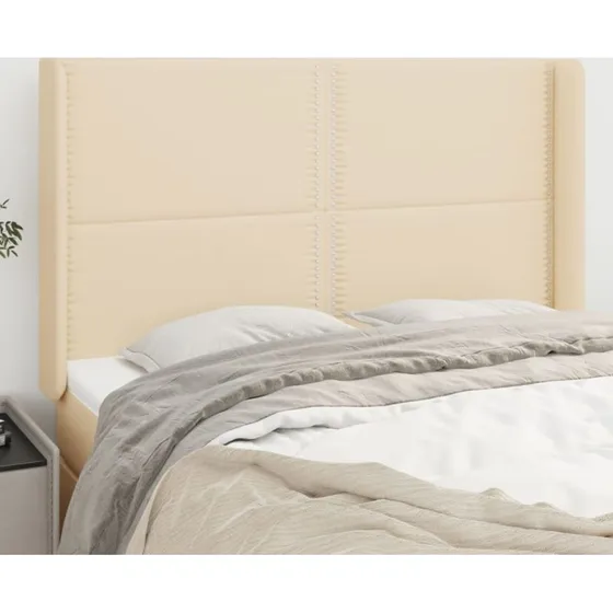 vidaXL sengegavl med kanter 147x16x118/128 cm stof creme