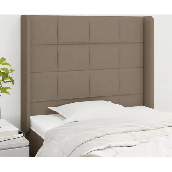 vidaXL sengegavl med kanter 93x16x118/128 cm stof gråbrun