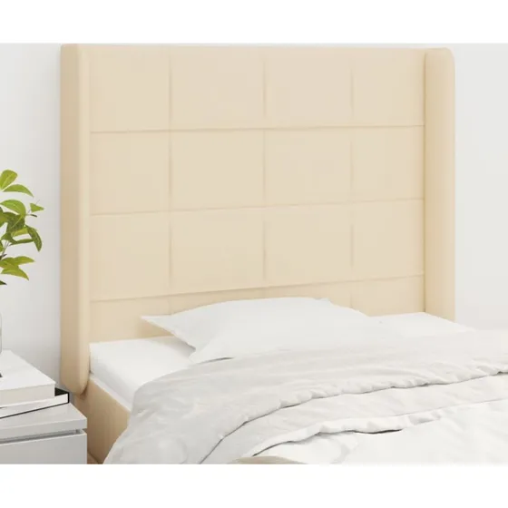 vidaXL sengegavl med kanter 103x16x118/128 cm stof creme