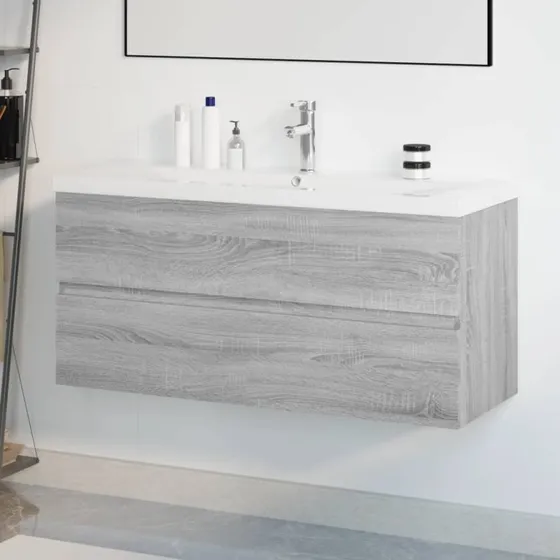 vidaXL underskab med indbygget håndvask 100x38,5x45 cm grå Sonoma-eg