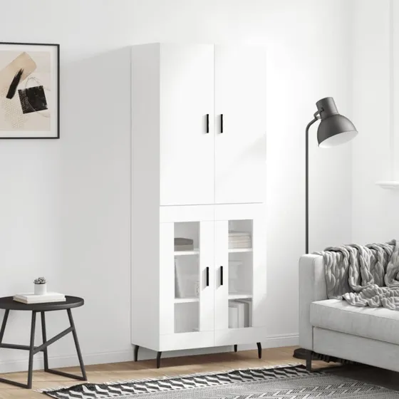 vidaXL højskab 69,5x34x180 cm hvid med 2 glaslåger