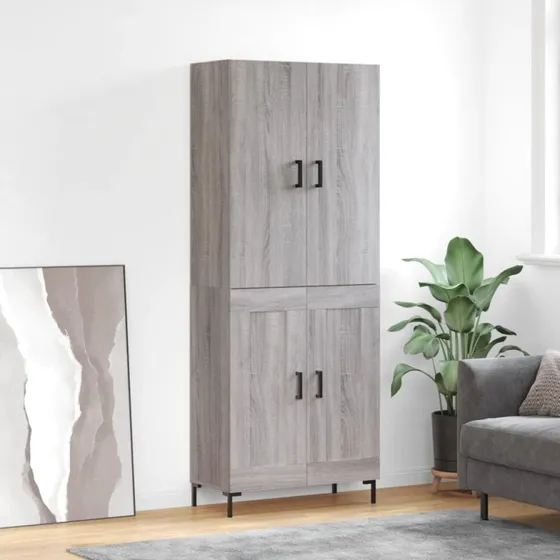 vidaXL højskab 69,5x34x180 cm konstrueret træ, grå Sonoma-eg