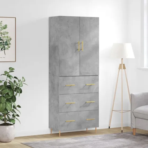 vidaXL højskab 69,5x34x180 cm betongrå, 3 skuffer