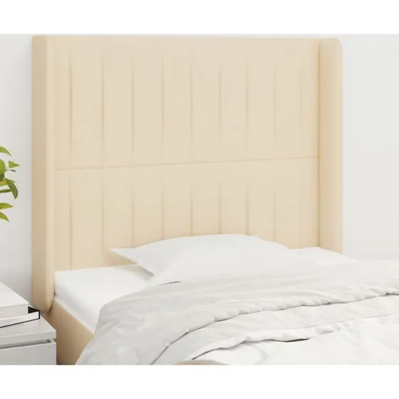 vidaXL sengegavl med kanter 103x16x118/128 cm stof cremefarvet