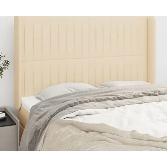 vidaXL sengegavl med kanter 147x16x118/128 cm stof creme