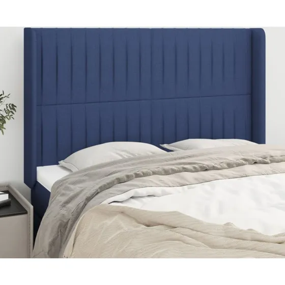 vidaXL sengegavl med kanter 147x16x118/128 cm blå stof