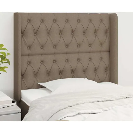 vidaXL sengegavl med kanter 93x16x118/128 cm stof gråbrun