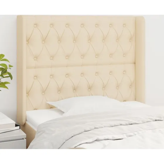 vidaXL sengegavl i stof med kanter 93x16x118/128 cm creme