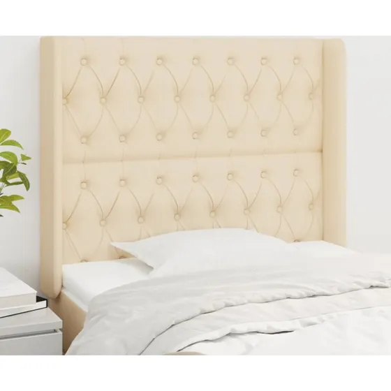 vidaXL sengegavl med kanter 103x16x118/128 cm creme stof