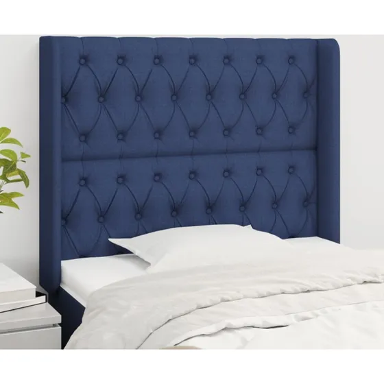 vidaXL sengegavl med kanter 103x16x118/128 cm blå stof