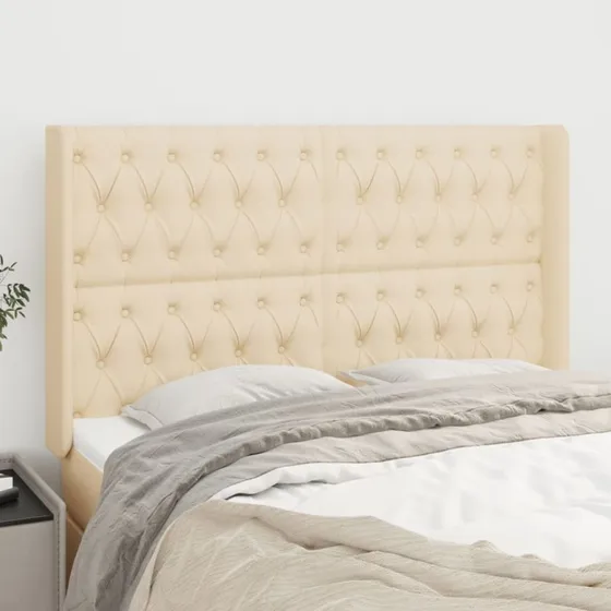 vidaXL sengegavl med kanter 147x16x118/128 cm stof creme