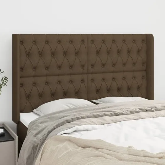 vidaXL sengegavl med kanter 163x16x118/128 cm stof mørkebrun