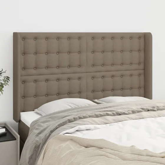 vidaXL Sengegavl med kanter 147x16x118/128 cm stof gråbrun