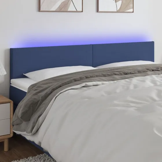 vidaXL sengegavl med LED 180x5x78/88 cm stof blå