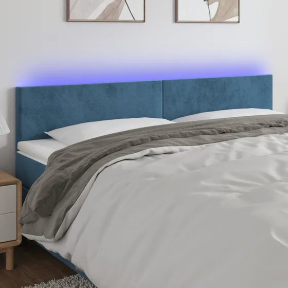 vidaXL sengegavl med LED 160x5x78/88 cm fløjl mørkeblå